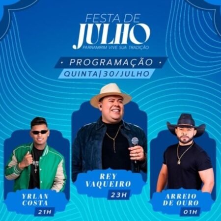 Festa de Julho de Parnamirim-PE começa nesta quinta com shows de Yrlan Costa, Rey Vaqueiro e Arreio de Ouro